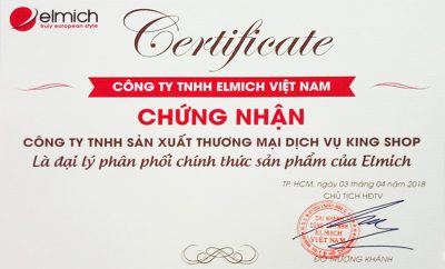 Chứng nhận đại lý phân phối chính thức sản phẩm của Elmich