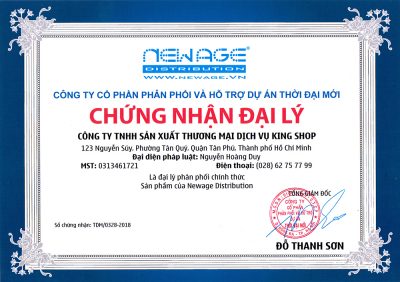 Chứng nhận đại lý chính thức các sản phẩm của công ty Thời Đại Mới đang phân phối