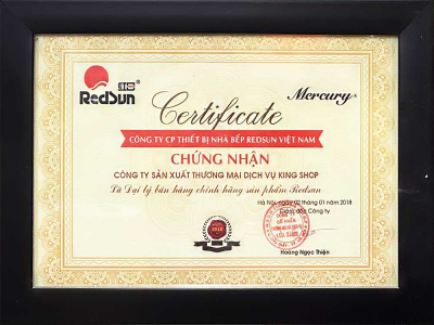 Chứng nhận King Shop là đại lý bán hàng chính hãng sản phẩm Redsun