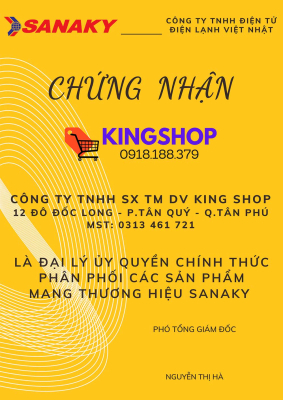 Chứng nhận King Shop phân phối các sản phẩm mang thương hiệu Sanaky