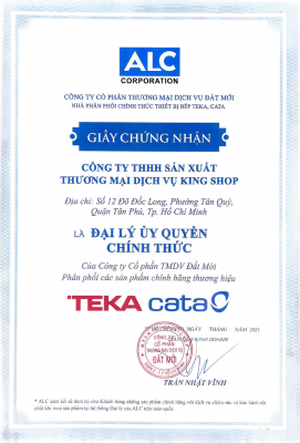 Chứng nhận King Shop là đại lý ủy quyền phân phối thương hiệu Teka Cata