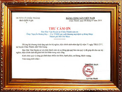 Thư cảm ơn của Ban Dân Vận Huyện ủy Châu Thành