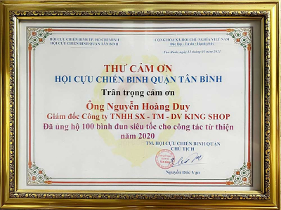 Thư cảm ơn của Hội Cựu Chiến Binh Quận Tân Bình