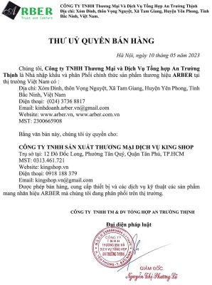 Giấy ủy quyền King Shop là đại lý kinh doanh thương hiệu Arber
