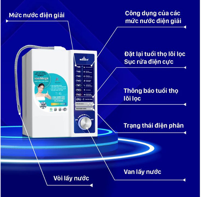Máy lọc nước điện giải ion kiềm Robot ION MEGA 37 - Hàng chính hãng