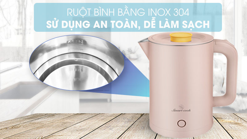 Chất liệu lòng ấm của Ấm đun nước siêu tốc Elmich Smartcook KES-3857P/G/W