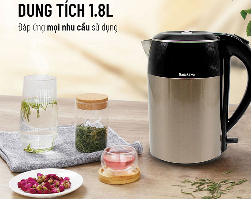 Ấm đun siêu tốc 2 lớp Nagakawa NAG0315 - Hàng chính hãng