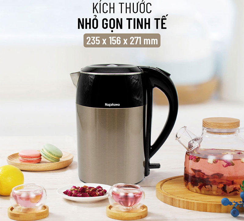 Ấm đun siêu tốc 2 lớp Nagakawa NAG0315 - Hàng chính hãng