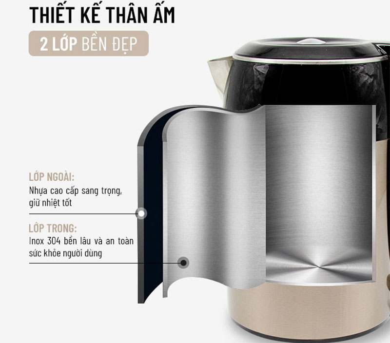 Ấm đun siêu tốc 2 lớp Nagakawa NAG0315 - Hàng chính hãng