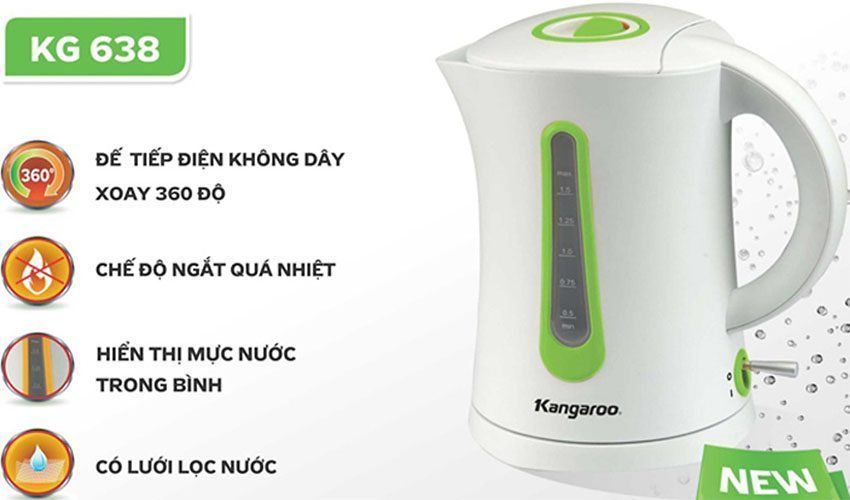 Ấm đun siêu tốc Kangaroo KG638 - Hàng chính hãng