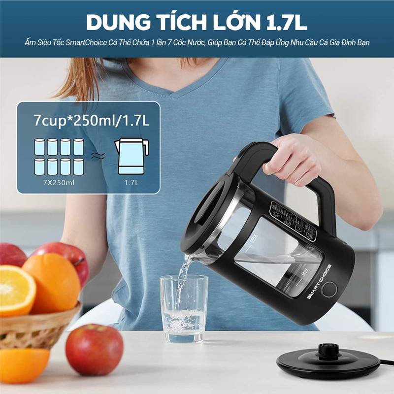 Dung tích 1.7 lít, đáp ứng tốt nhu cầu gia đình 3-4 thành viên