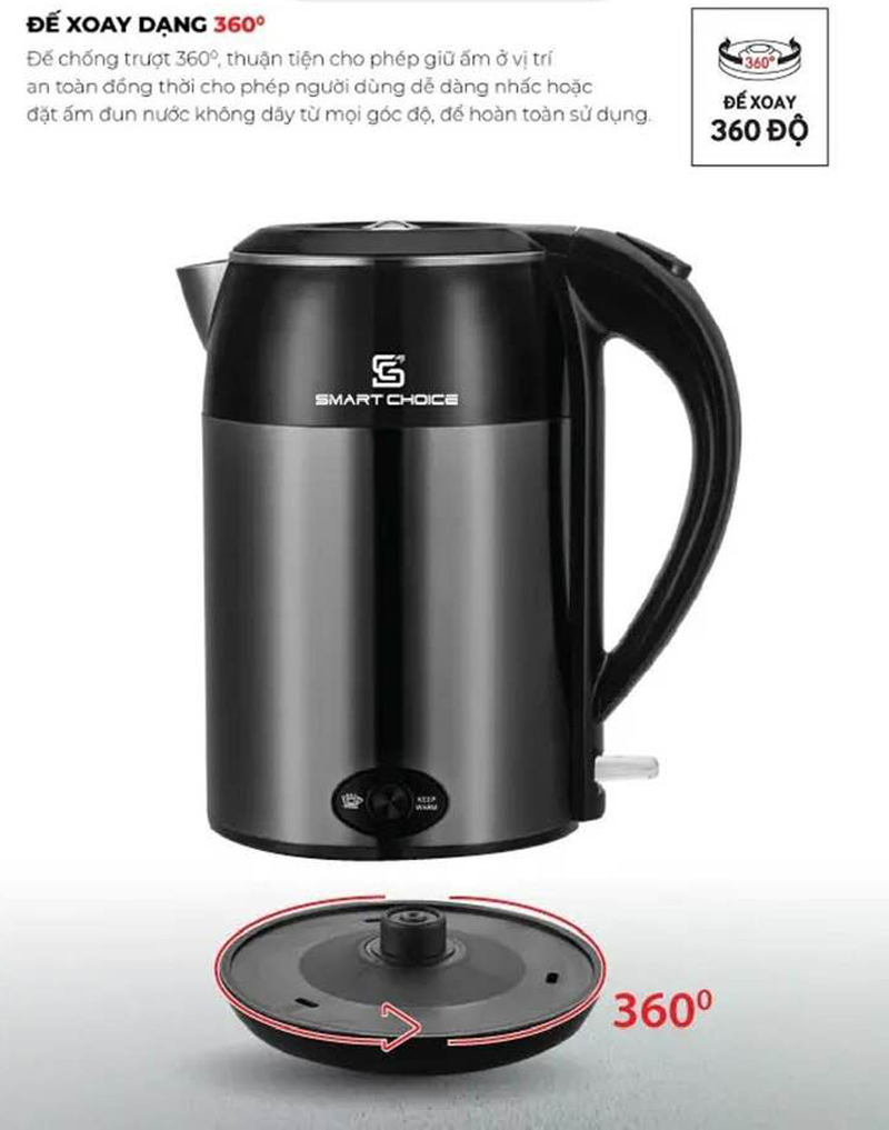 Đế xoay 360 độ thuận tiện cho việc di chuyển, lấy nước