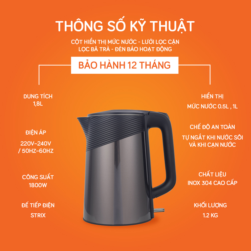 Ấm đun nước siêu tốc Unie UE-302 - Hàng chính hãng