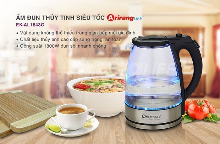 Ấm đun thủy tinh siêu tốc Arirang LIFE EK - AL1843G