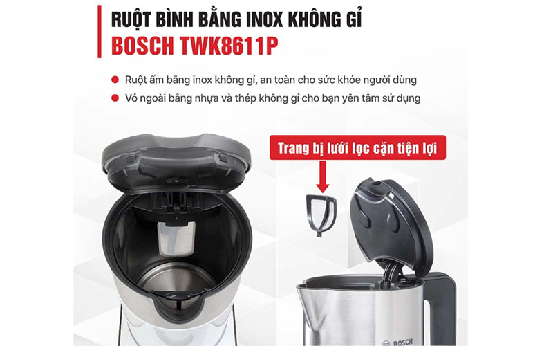Ấm siêu tốc Bosch TWK8611P - Hàng chính hãng