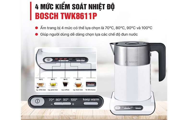 Ấm siêu tốc Bosch TWK8611P - Hàng chính hãng