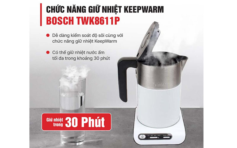 Ấm siêu tốc Bosch TWK8611P - Hàng chính hãng