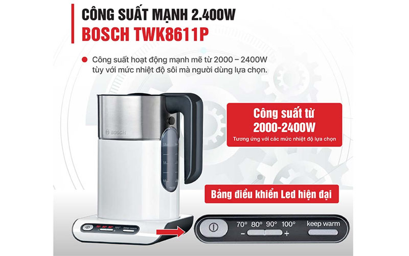 Ấm siêu tốc Bosch TWK8611P - Hàng chính hãng