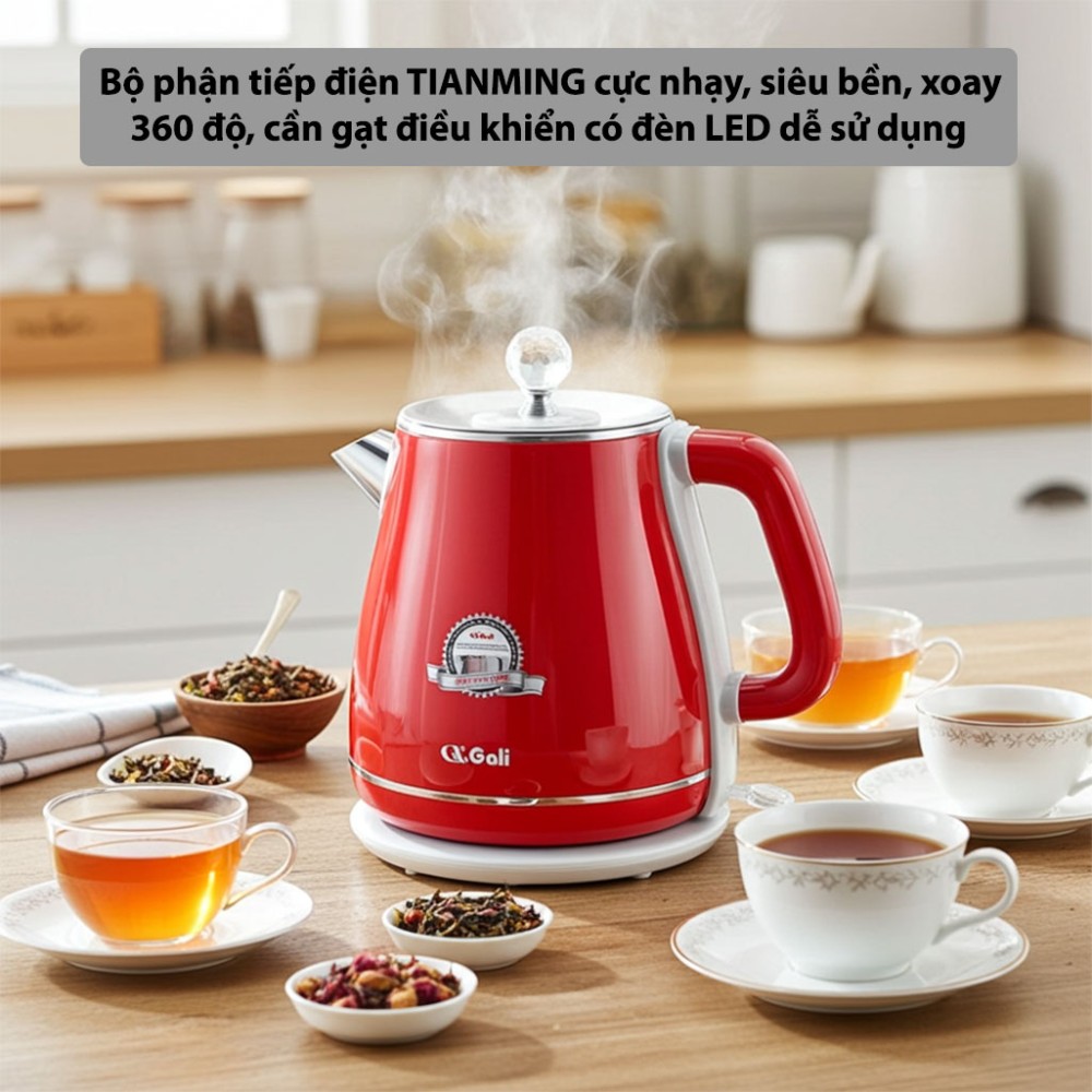 Ấm siêu tốc Gali GL-18E bộ phận gia nhiệt hiện đại, bền bỉ, an toàn