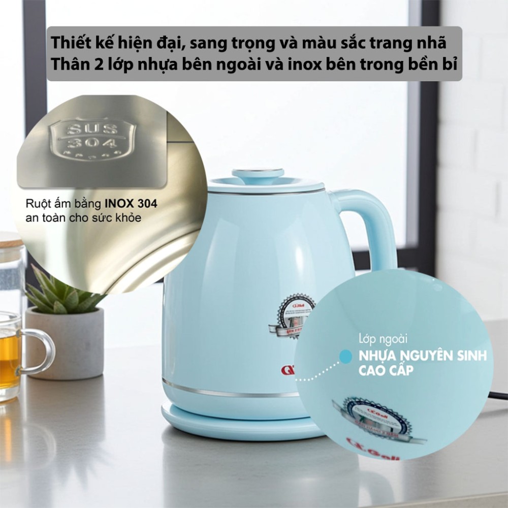 Ấm siêu tốc Gali GL-18K thiết kế hiện đại, chất liệu bền bỉ