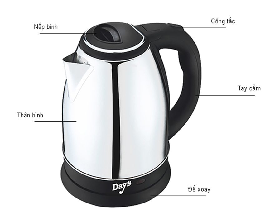 Ấm siêu tốc Inox Day's Sunhouse SHD-1080 - Hàng chính hãng