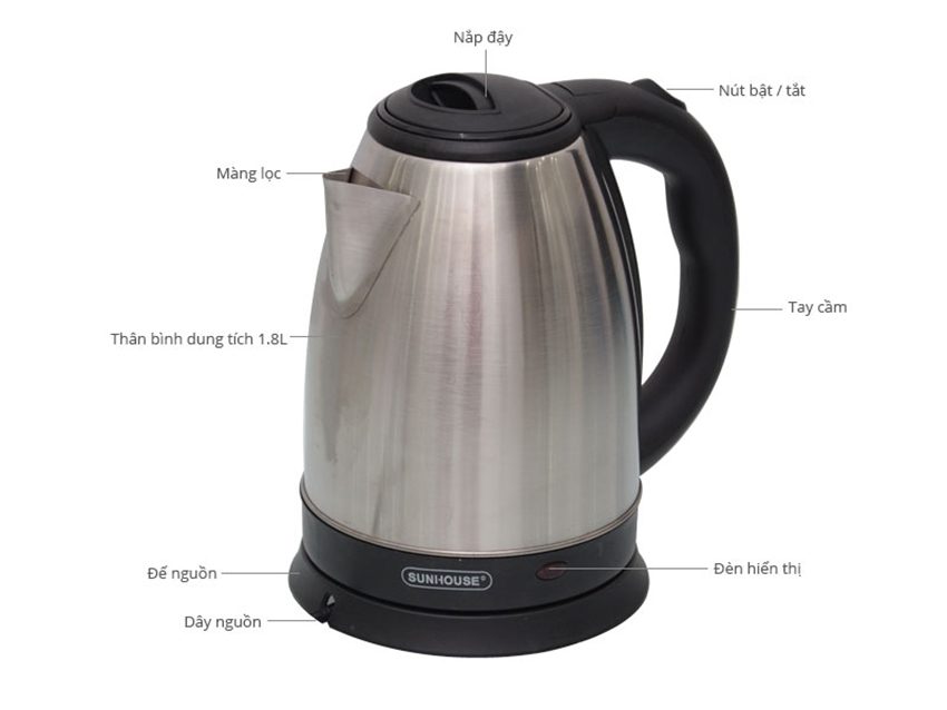 Chi tiết của ấm siêu tốc Inox Sunhouse SHD-1186