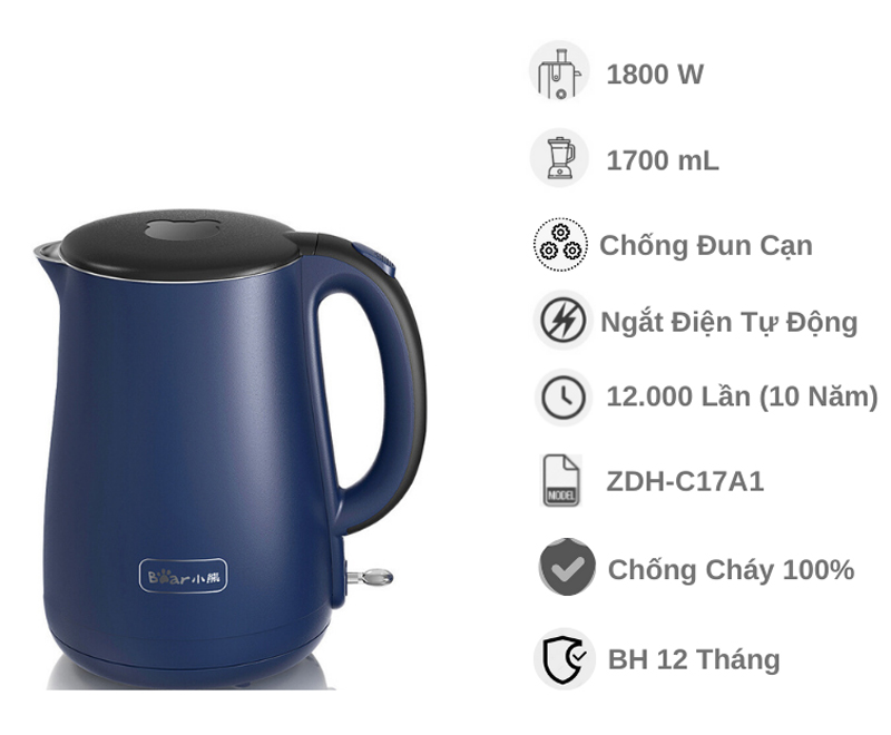 Ấm đun siêu tốc Bear ZDH-C17A1 - Hàng chính hãng