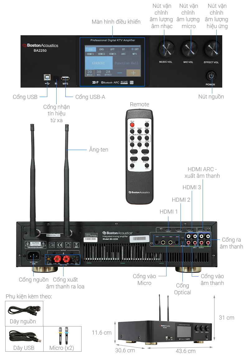 Amply Karaoke Boston Acoustics BA2250  - Hàng chính hãng