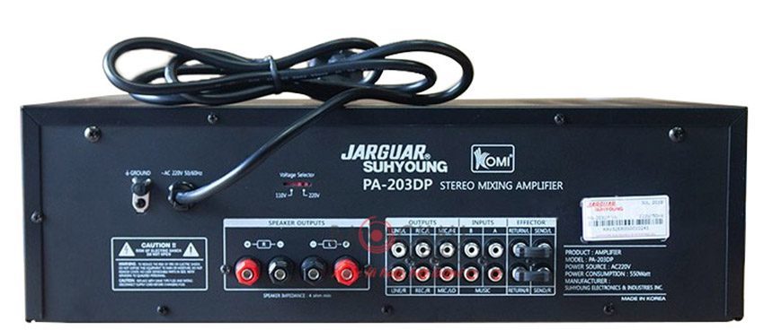 Thiết kế mặt sau của amply Jarguar Suhyoung PA-203DP