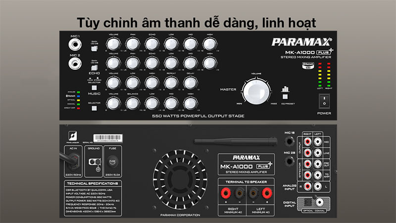 Điều khiển của Amply karaoke Paramax MK-A1000 PLUS