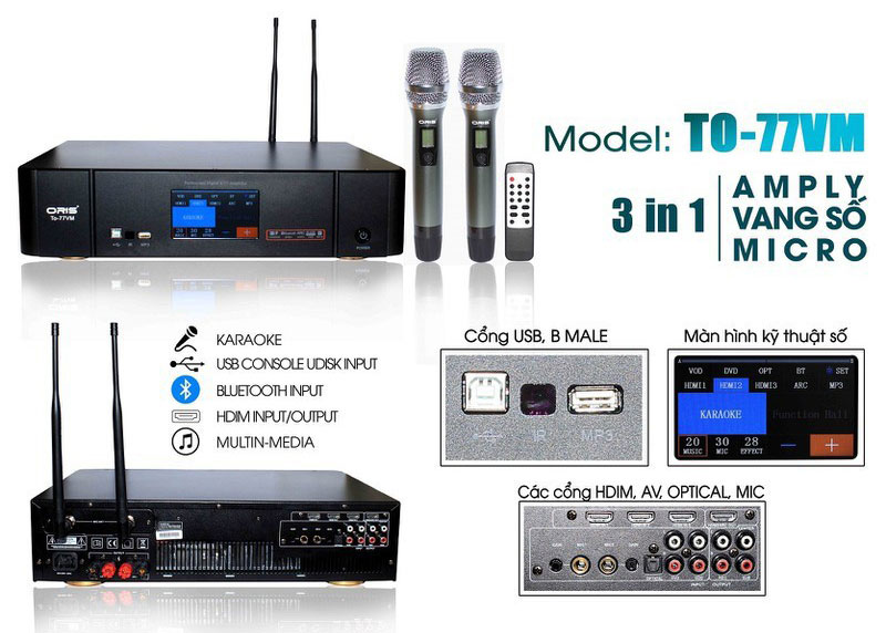 Amply vang số micro Oris TO-77VM - Hàng chính hãng