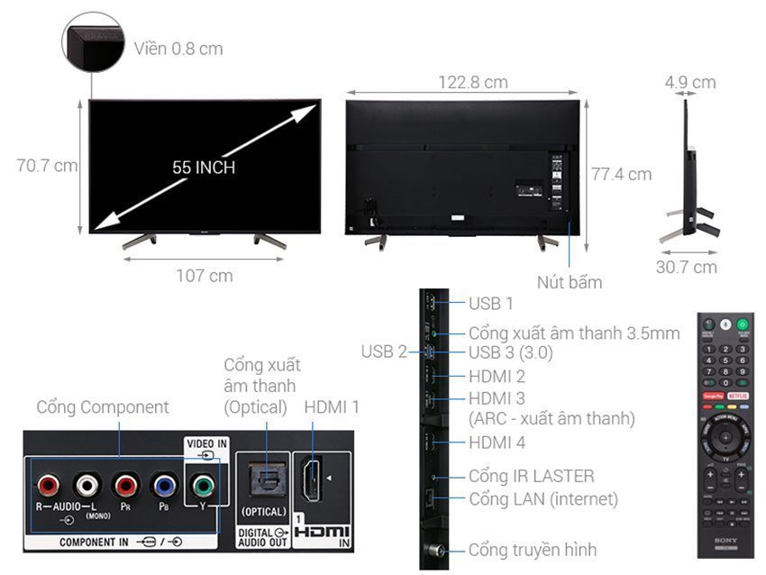 Androi Tivi Sony KD-55X8500F - Hàng chính hãng