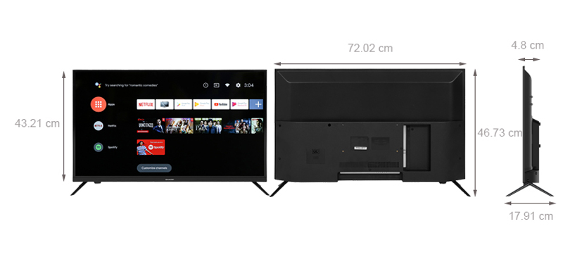 Kích thước của tivi Sharp 32 inch 2T-C32EG2X 