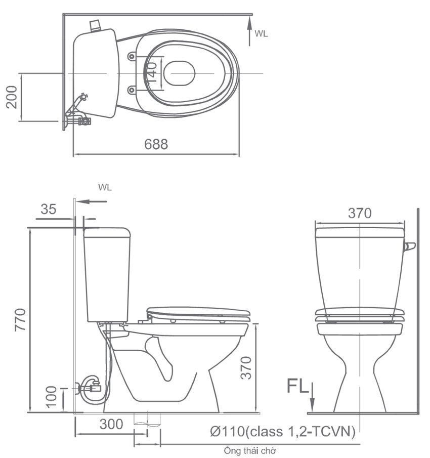 Bàn cầu hai khối Inax C-117VA - Hàng chính hãng