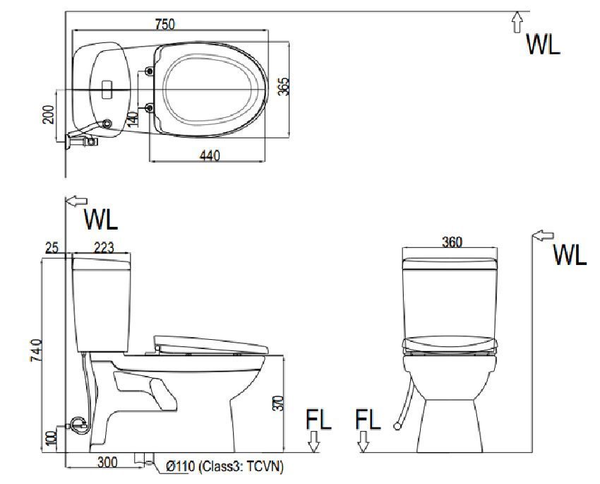 Bàn cầu hai khối Inax C-504VTN - Hàng chính hãng