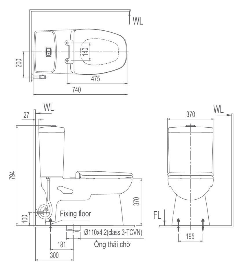 Bàn cầu hai khối Inax C-808VN - Hàng chính hãng