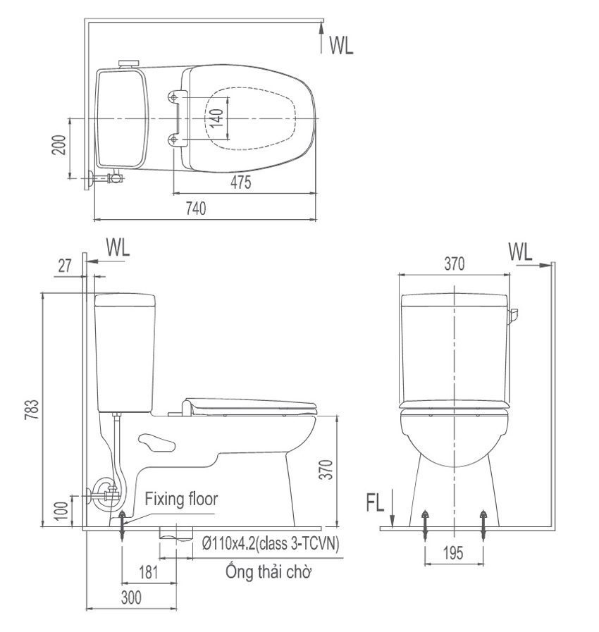 Bàn cầu hai khối Inax C-838VN - Hàng chính hãng