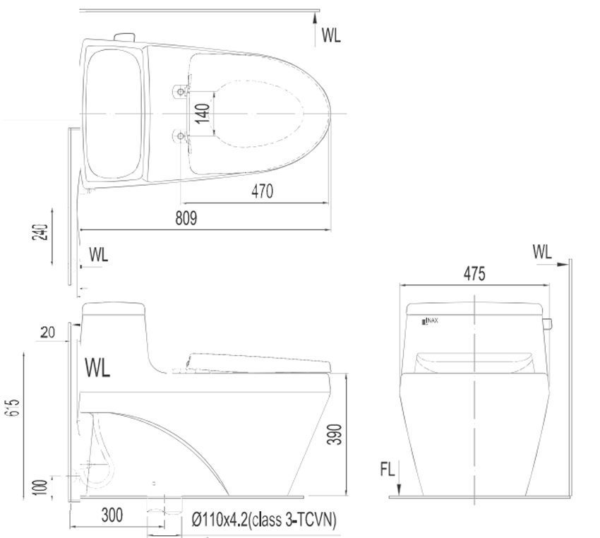 Bàn cầu một khối Inax GC-1135VN - Hàng chính hãng