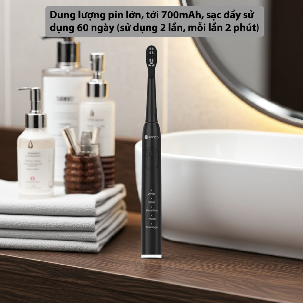 Bàn chải đánh răng điện Elmich Procare TBE 8454BK/PK/WT sử dụng pin sạc với dung lượng lớn sử dụng được lâu