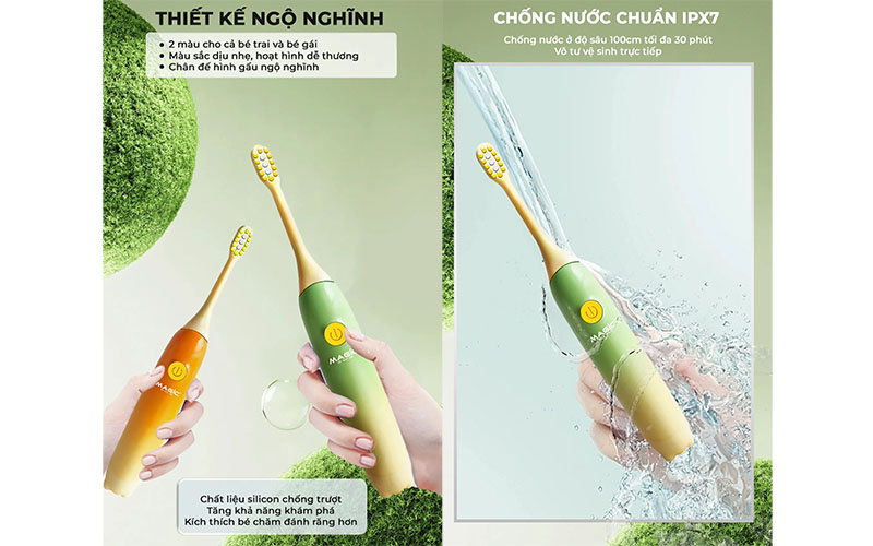 Thiết kế và chất liệu của Bàn chải điện trẻ em Magic KID-02