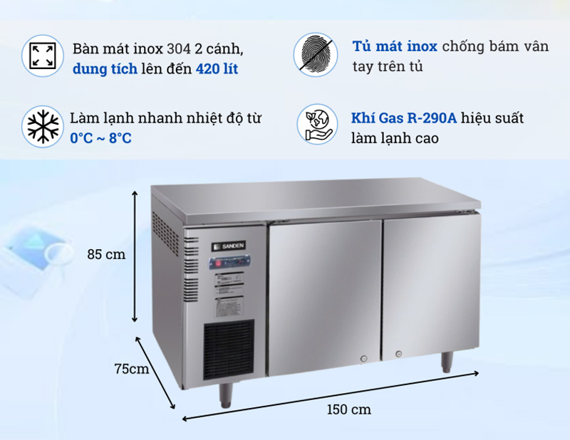 Bàn mát 2 cánh inox Sanden SCC-1503 - Hàng chính hãng