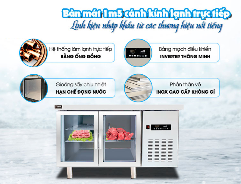 Làm lạnh trực tiếp với dàn lạnh  bằng ống đồng, vận hành êm ái, tiết kiệm điên năng