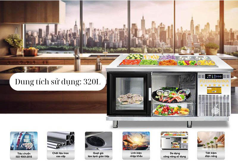 Bàn có dung tích 320L có thể lưu trữ khối lượng lớn thực phẩm 