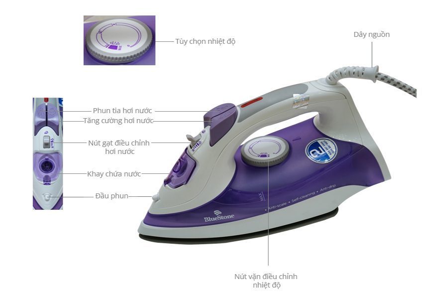 Bàn ủi hơi nước Bluestone SIB-3821 - Hàng chính hãng