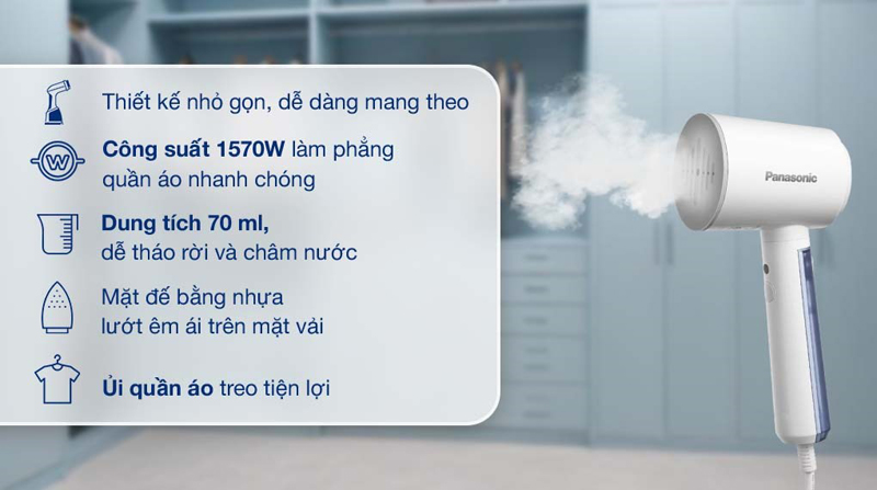 Bàn ủi hơi nước cầm tay Panasonic NI-GHD015WRA  - Hàng chính hãng