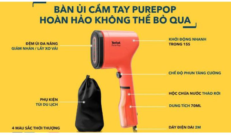 Bàn ủi hơi nước cầm tay Tefal PURE POP - Hàng chính hãng