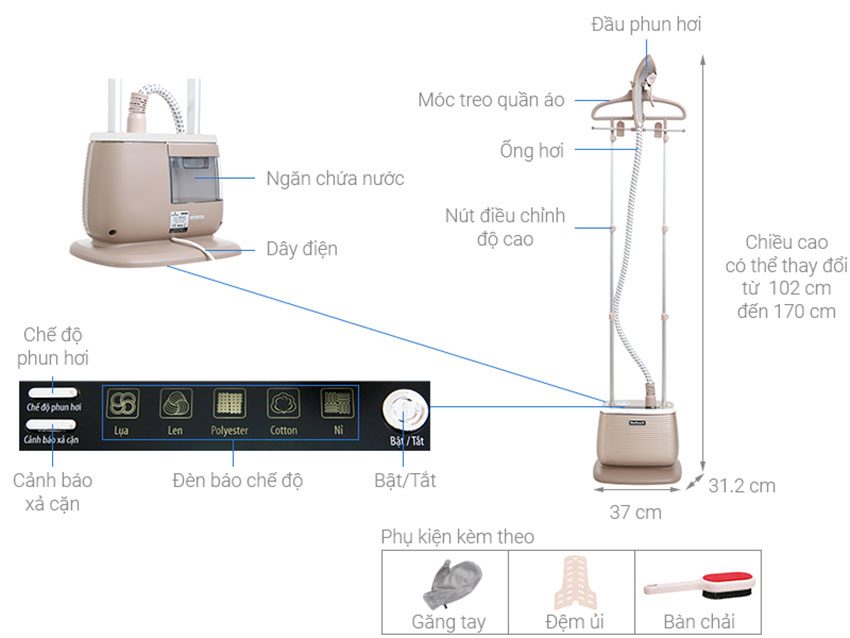 Chi tiết của bàn ủi hơi nước đứng Bluestone GSB-3951