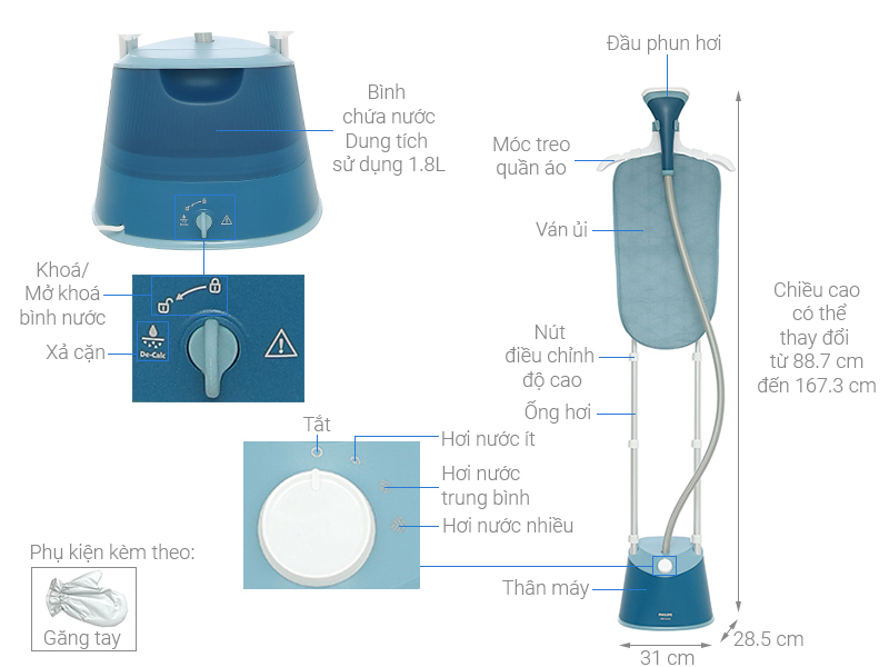 Bàn ủi hơi nước đứng Philips STE1040/20 - Hàng chính hãng