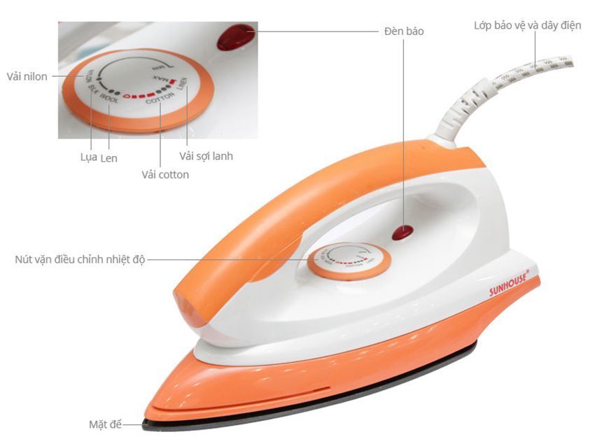 Chi tiết của bàn ủi khô Sunhouse SHDI-1070