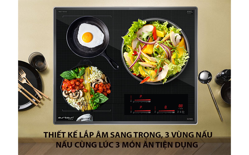 Thiết kế 3 vùng nấu của Bếp 3 điện từ Inverter Eurosun EU-T905G